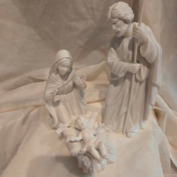 Vintage 3 pc HOMCO Bisque Porcelain Nativity Set # 5614 Mary Joseph Baby Jesus